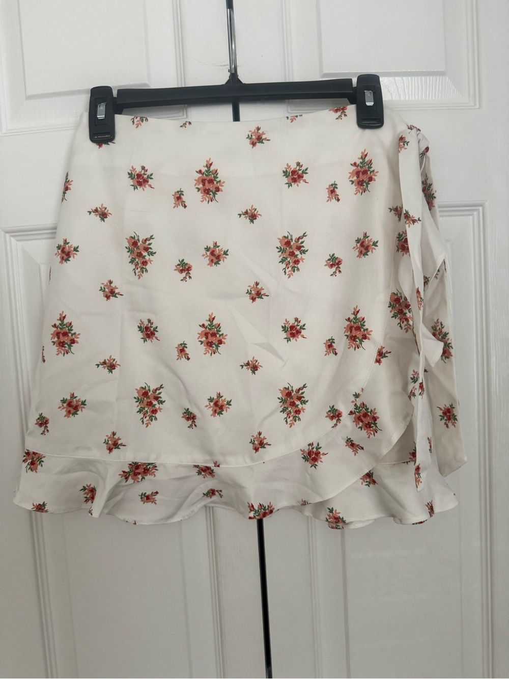 Fashion Union Cream Mini Wrap Skirt with Red Floral Print